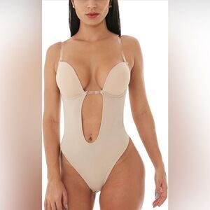 Defitshape Women's Backless Bodysuit Plunge Seamless Thong (300)